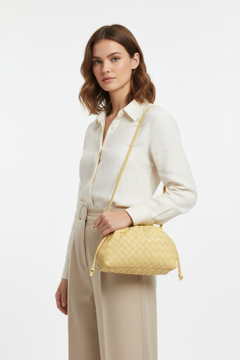 Woven Drawstring Crossbody Pouch